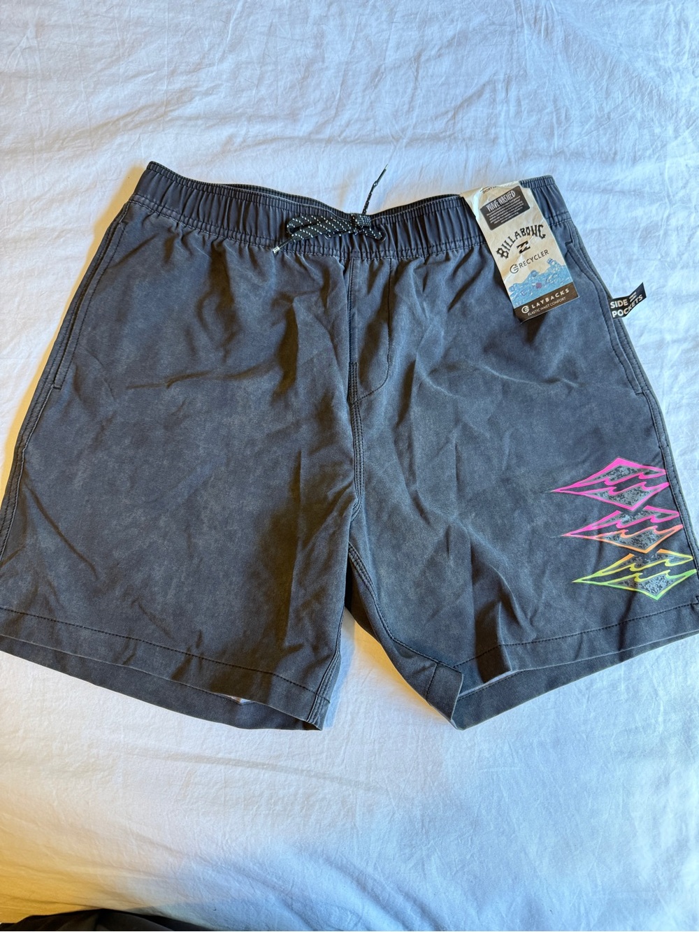Billabong Men's Black Swim Shorts with Neon Pink & Neon Green Accent